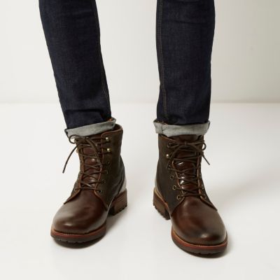 Dark brown leather borg-lined boots